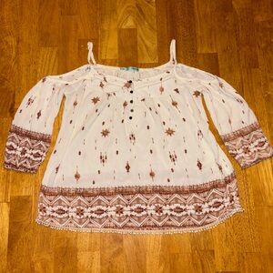 Bohemian Brown and Cream Off-Shoulder Sheer Blouse